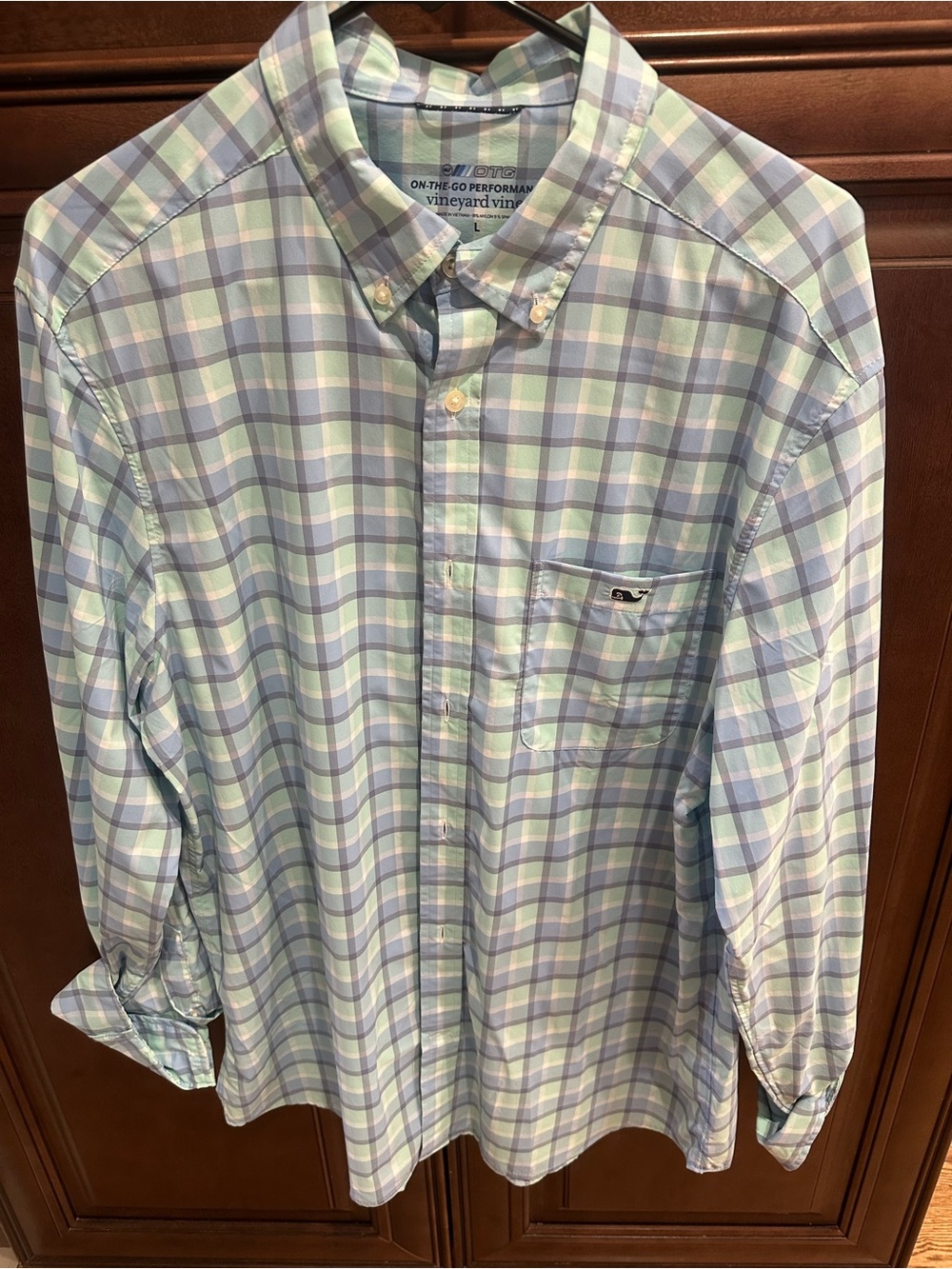 Vineyard Vines Men's Blue & Green Plaid Performance Button-Down Shirt